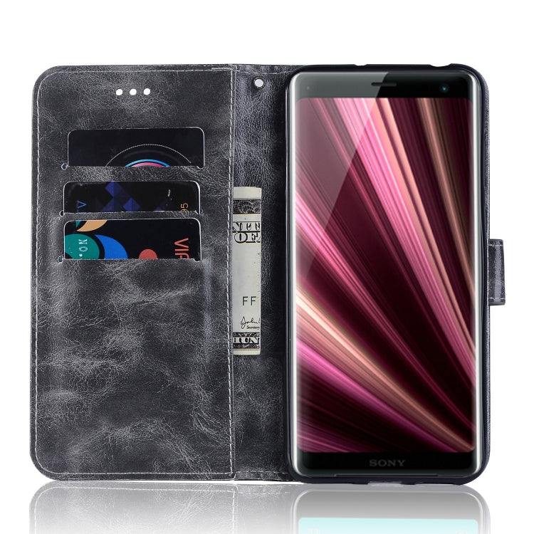 For Sony Xperia 10 Retro Copper Button Crazy Horse Horizontal Flip PU Leather Case with Holder & Card Slots & Wallet & Lanyard