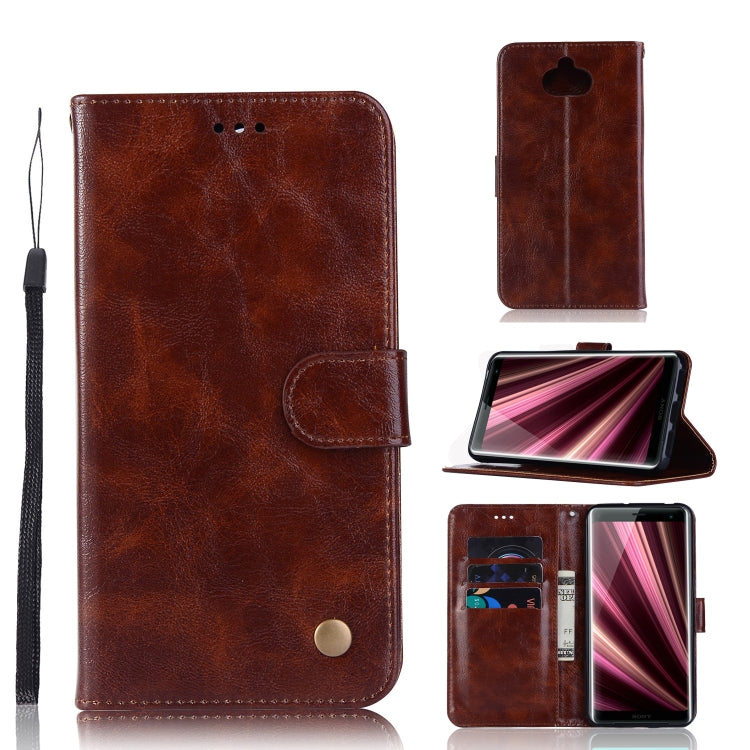 For Sony Xperia 10 Plus Retro Copper Button Crazy Horse Horizontal Flip PU Leather Case with Holder & Card Slots & Wallet & Lanyard