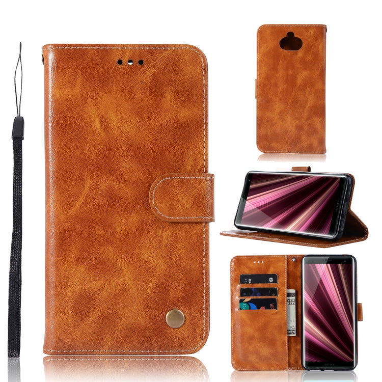 For Sony Xperia 10 Plus Retro Copper Button Crazy Horse Horizontal Flip PU Leather Case with Holder & Card Slots & Wallet & Lanyard
