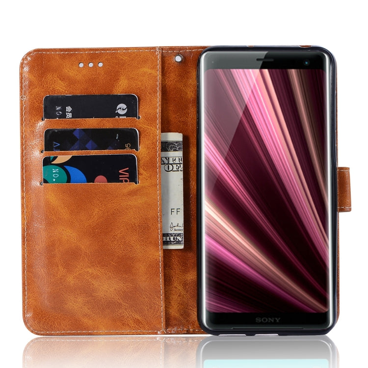 For Sony Xperia 10 Plus Retro Copper Button Crazy Horse Horizontal Flip PU Leather Case with Holder & Card Slots & Wallet & Lanyard