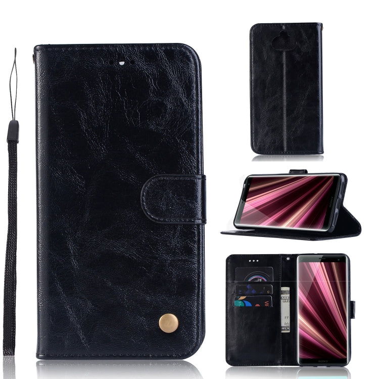 For Sony Xperia 10 Plus Retro Copper Button Crazy Horse Horizontal Flip PU Leather Case with Holder & Card Slots & Wallet & Lanyard