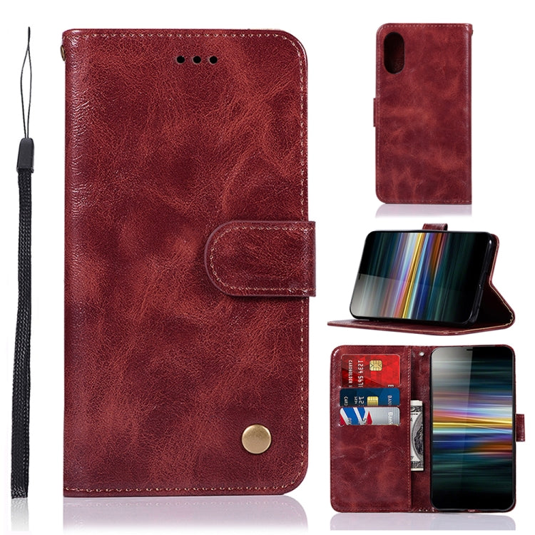 For Sony Xperia L3 Retro Copper Button Crazy Horse Horizontal Flip PU Leather Case with Holder & Card Slots & Wallet & Lanyard