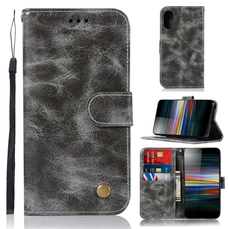 For Sony Xperia L3 Retro Copper Button Crazy Horse Horizontal Flip PU Leather Case with Holder & Card Slots & Wallet & Lanyard