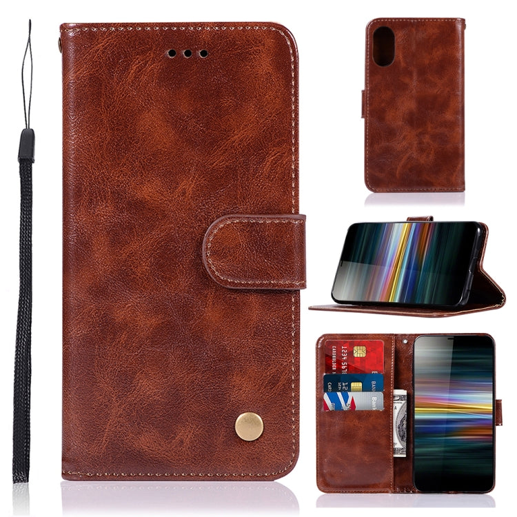 For Sony Xperia L3 Retro Copper Button Crazy Horse Horizontal Flip PU Leather Case with Holder & Card Slots & Wallet & Lanyard