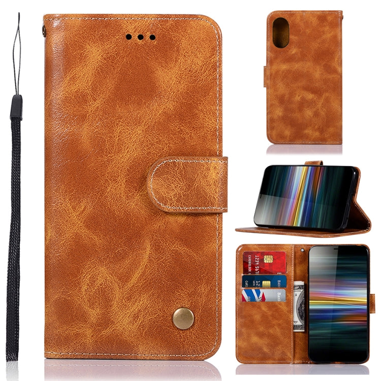 For Sony Xperia L3 Retro Copper Button Crazy Horse Horizontal Flip PU Leather Case with Holder & Card Slots & Wallet & Lanyard