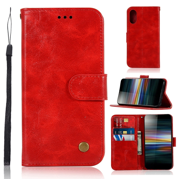 For Sony Xperia L3 Retro Copper Button Crazy Horse Horizontal Flip PU Leather Case with Holder & Card Slots & Wallet & Lanyard