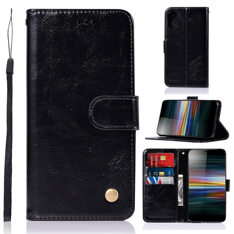 For Sony Xperia L3 Retro Copper Button Crazy Horse Horizontal Flip PU Leather Case with Holder & Card Slots & Wallet & Lanyard