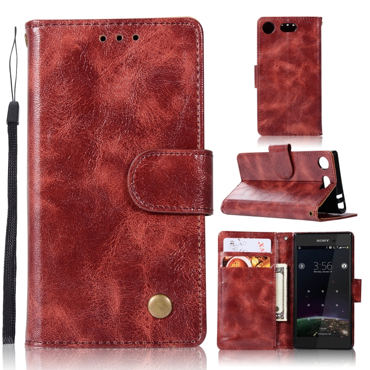For Sony Xperia XZ1 compact Retro Copper Button Crazy Horse Horizontal Flip PU Leather Case with Holder & Card Slots & Wallet & Lanyard