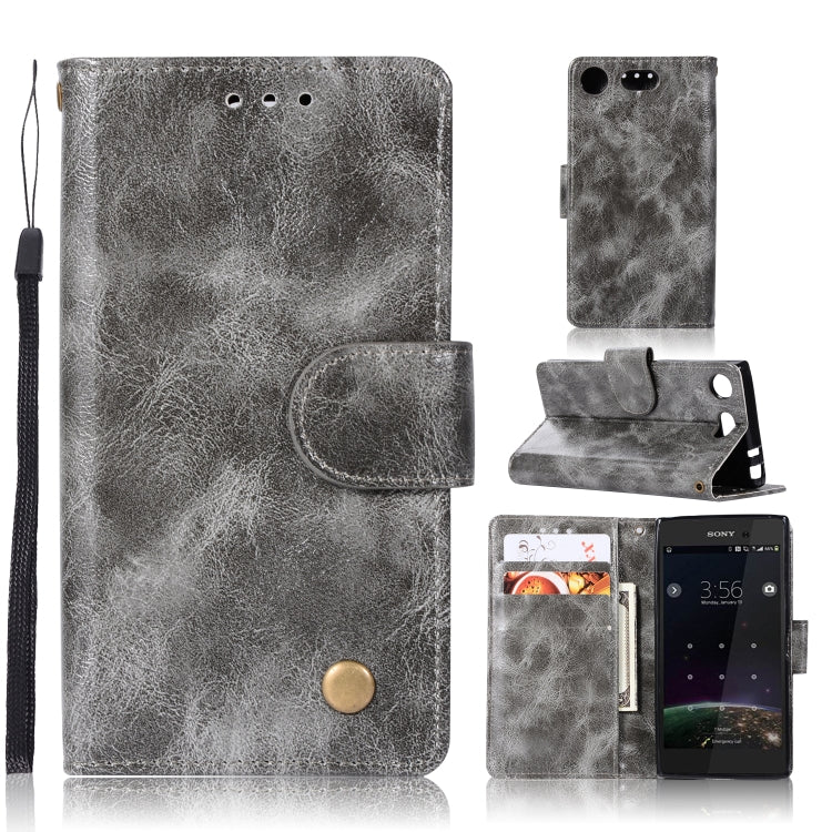 For Sony Xperia XZ1 compact Retro Copper Button Crazy Horse Horizontal Flip PU Leather Case with Holder & Card Slots & Wallet & Lanyard