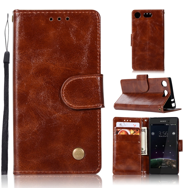 For Sony Xperia XZ1 compact Retro Copper Button Crazy Horse Horizontal Flip PU Leather Case with Holder & Card Slots & Wallet & Lanyard