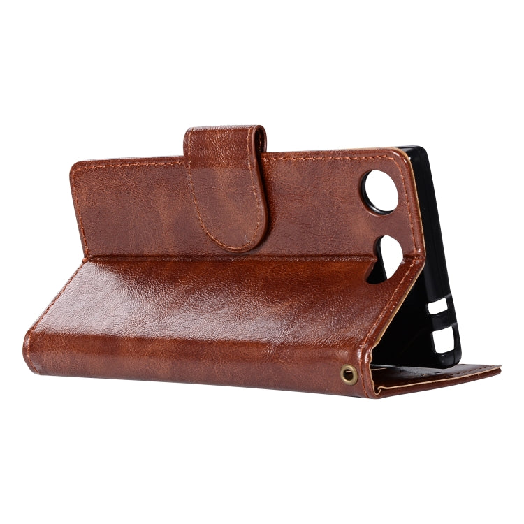 For Sony Xperia XZ1 compact Retro Copper Button Crazy Horse Horizontal Flip PU Leather Case with Holder & Card Slots & Wallet & Lanyard