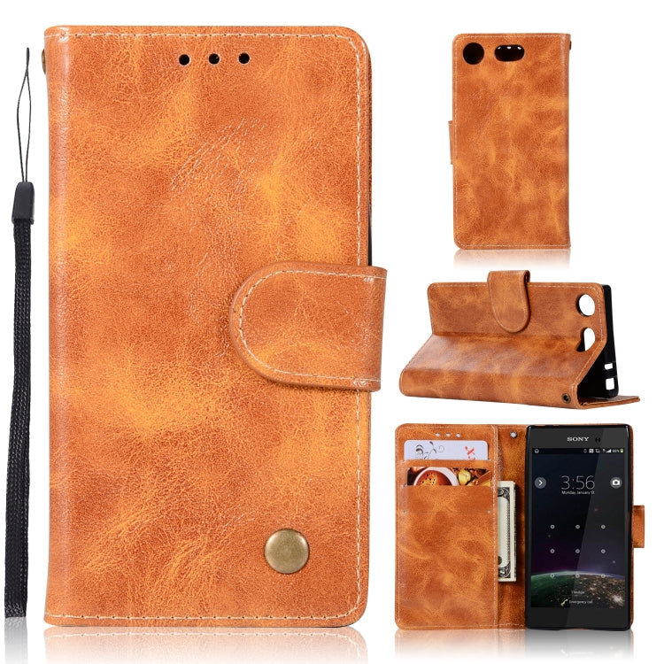 For Sony Xperia XZ1 compact Retro Copper Button Crazy Horse Horizontal Flip PU Leather Case with Holder & Card Slots & Wallet & Lanyard