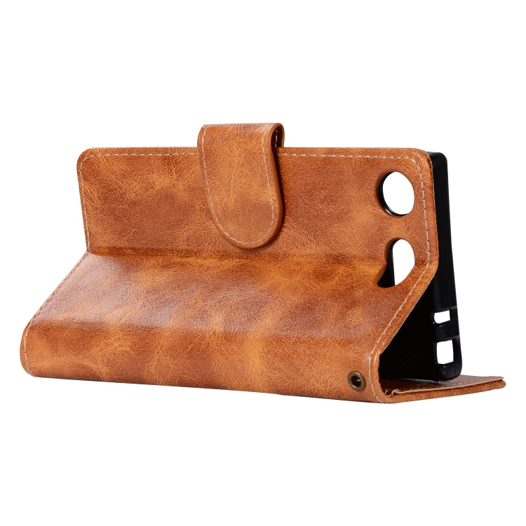 For Sony Xperia XZ1 compact Retro Copper Button Crazy Horse Horizontal Flip PU Leather Case with Holder & Card Slots & Wallet & Lanyard