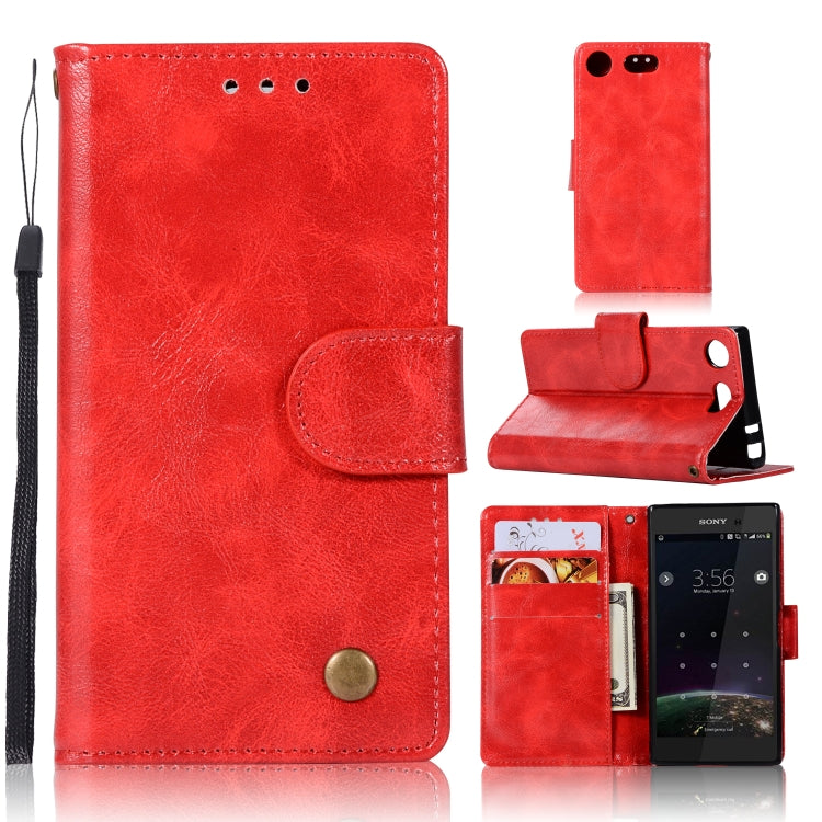 For Sony Xperia XZ1 compact Retro Copper Button Crazy Horse Horizontal Flip PU Leather Case with Holder & Card Slots & Wallet & Lanyard
