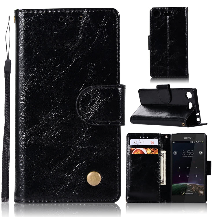 For Sony Xperia XZ1 compact Retro Copper Button Crazy Horse Horizontal Flip PU Leather Case with Holder & Card Slots & Wallet & Lanyard