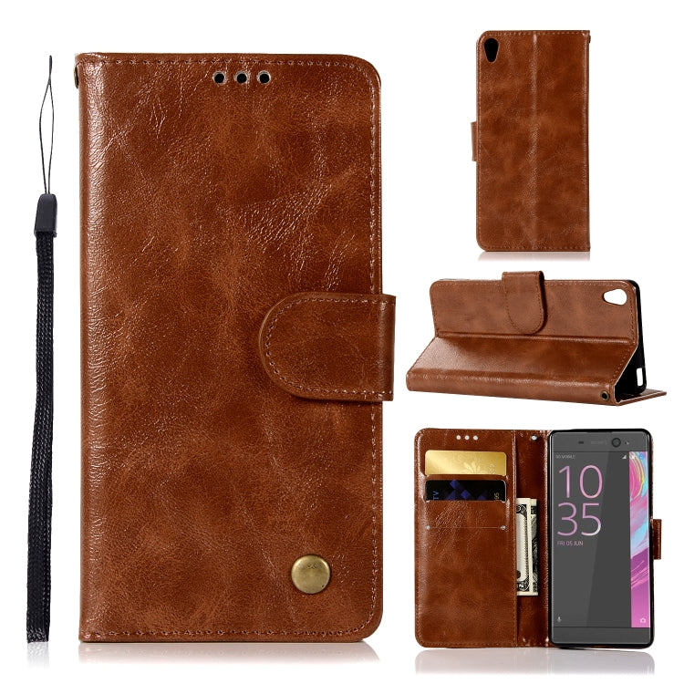 For Sony Xperia L1 Retro Copper Button Crazy Horse Horizontal Flip PU Leather Case with Holder & Card Slots & Wallet & Lanyard