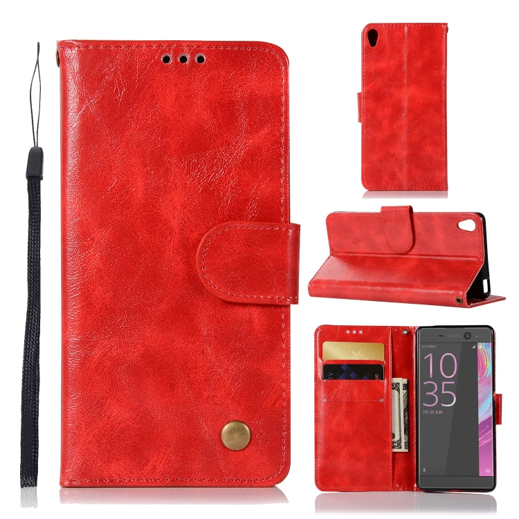 For Sony Xperia L1 Retro Copper Button Crazy Horse Horizontal Flip PU Leather Case with Holder & Card Slots & Wallet & Lanyard