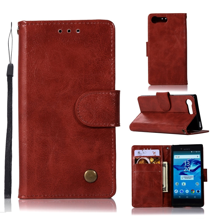 For Sony Xperia X Compact Retro Copper Button Crazy Horse Horizontal Flip PU Leather Case with Holder & Card Slots & Wallet & Lanyard