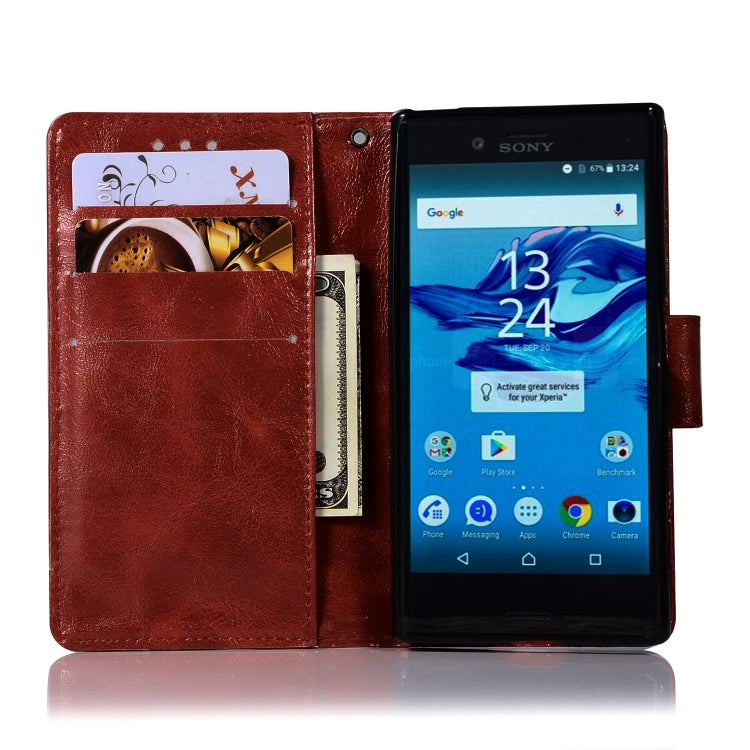 For Sony Xperia X Compact Retro Copper Button Crazy Horse Horizontal Flip PU Leather Case with Holder & Card Slots & Wallet & Lanyard