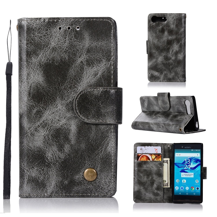For Sony Xperia X Compact Retro Copper Button Crazy Horse Horizontal Flip PU Leather Case with Holder & Card Slots & Wallet & Lanyard