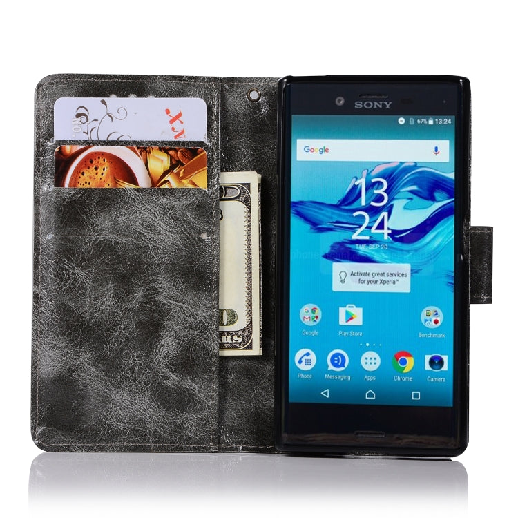 For Sony Xperia X Compact Retro Copper Button Crazy Horse Horizontal Flip PU Leather Case with Holder & Card Slots & Wallet & Lanyard