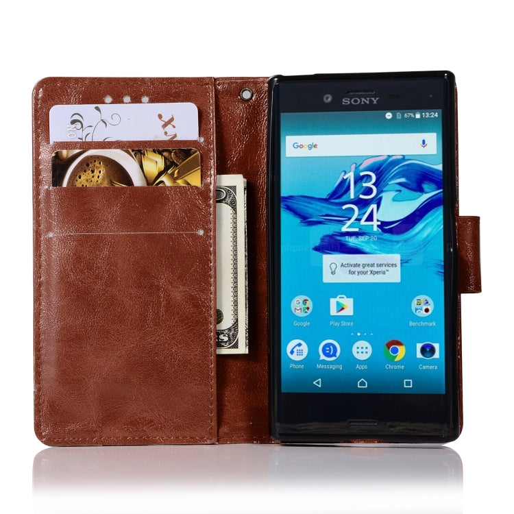 For Sony Xperia X Compact Retro Copper Button Crazy Horse Horizontal Flip PU Leather Case with Holder & Card Slots & Wallet & Lanyard