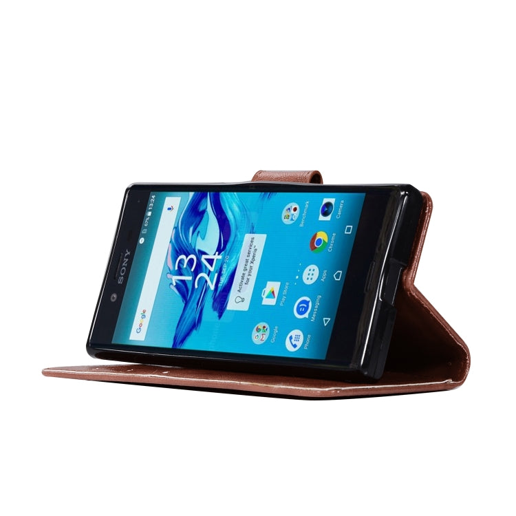 For Sony Xperia X Compact Retro Copper Button Crazy Horse Horizontal Flip PU Leather Case with Holder & Card Slots & Wallet & Lanyard