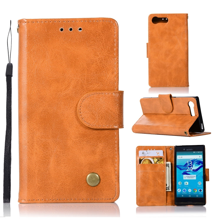 For Sony Xperia X Compact Retro Copper Button Crazy Horse Horizontal Flip PU Leather Case with Holder & Card Slots & Wallet & Lanyard