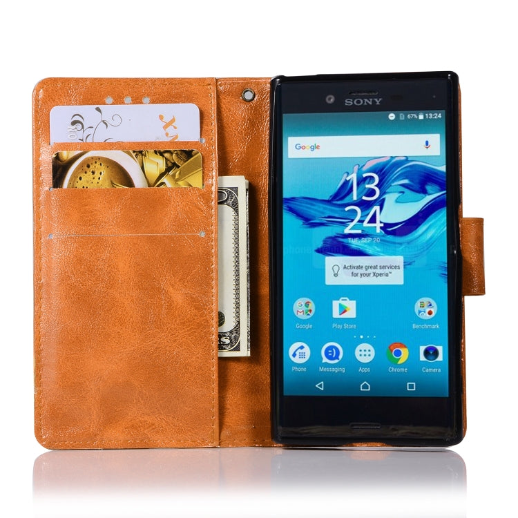 For Sony Xperia X Compact Retro Copper Button Crazy Horse Horizontal Flip PU Leather Case with Holder & Card Slots & Wallet & Lanyard