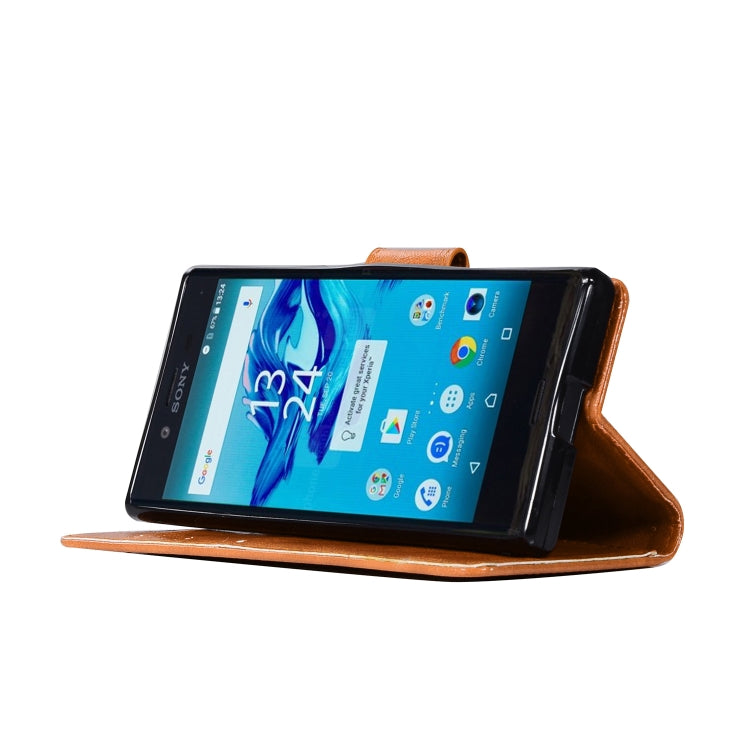 For Sony Xperia X Compact Retro Copper Button Crazy Horse Horizontal Flip PU Leather Case with Holder & Card Slots & Wallet & Lanyard