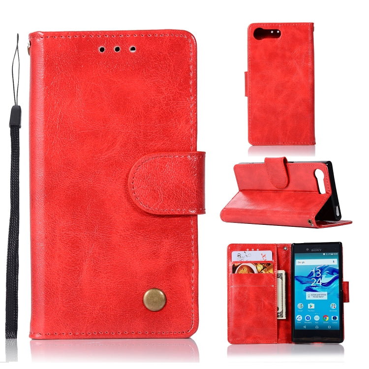 For Sony Xperia X Compact Retro Copper Button Crazy Horse Horizontal Flip PU Leather Case with Holder & Card Slots & Wallet & Lanyard