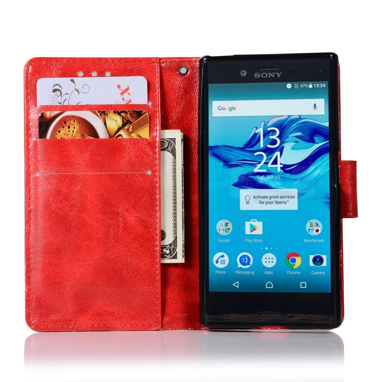 For Sony Xperia X Compact Retro Copper Button Crazy Horse Horizontal Flip PU Leather Case with Holder & Card Slots & Wallet & Lanyard