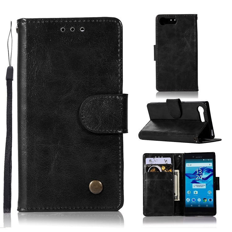 For Sony Xperia X Compact Retro Copper Button Crazy Horse Horizontal Flip PU Leather Case with Holder & Card Slots & Wallet & Lanyard