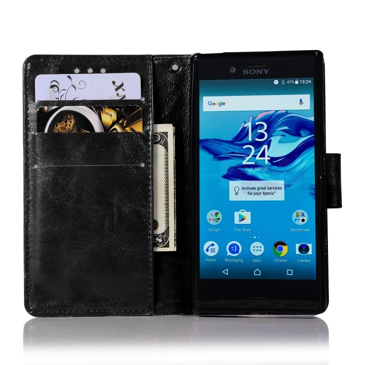 For Sony Xperia X Compact Retro Copper Button Crazy Horse Horizontal Flip PU Leather Case with Holder & Card Slots & Wallet & Lanyard