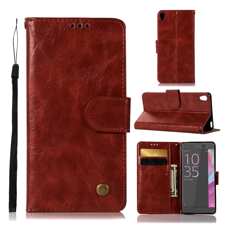 For Sony Xperia X Performance Retro Copper Button Crazy Horse Horizontal Flip PU Leather Case with Holder & Card Slots & Wallet & Lanyard