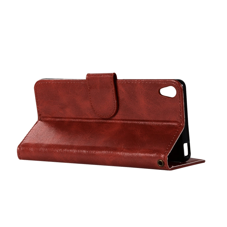 For Sony Xperia X Performance Retro Copper Button Crazy Horse Horizontal Flip PU Leather Case with Holder & Card Slots & Wallet & Lanyard