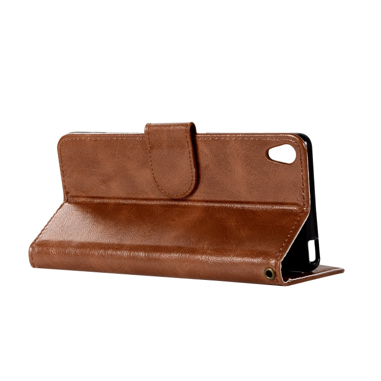 For Sony Xperia X Performance Retro Copper Button Crazy Horse Horizontal Flip PU Leather Case with Holder & Card Slots & Wallet & Lanyard