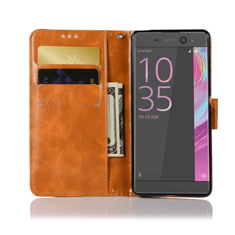 For Sony Xperia X Performance Retro Copper Button Crazy Horse Horizontal Flip PU Leather Case with Holder & Card Slots & Wallet & Lanyard
