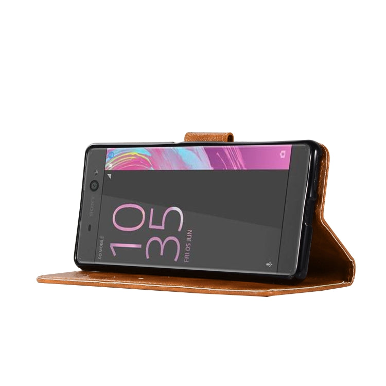 For Sony Xperia X Performance Retro Copper Button Crazy Horse Horizontal Flip PU Leather Case with Holder & Card Slots & Wallet & Lanyard