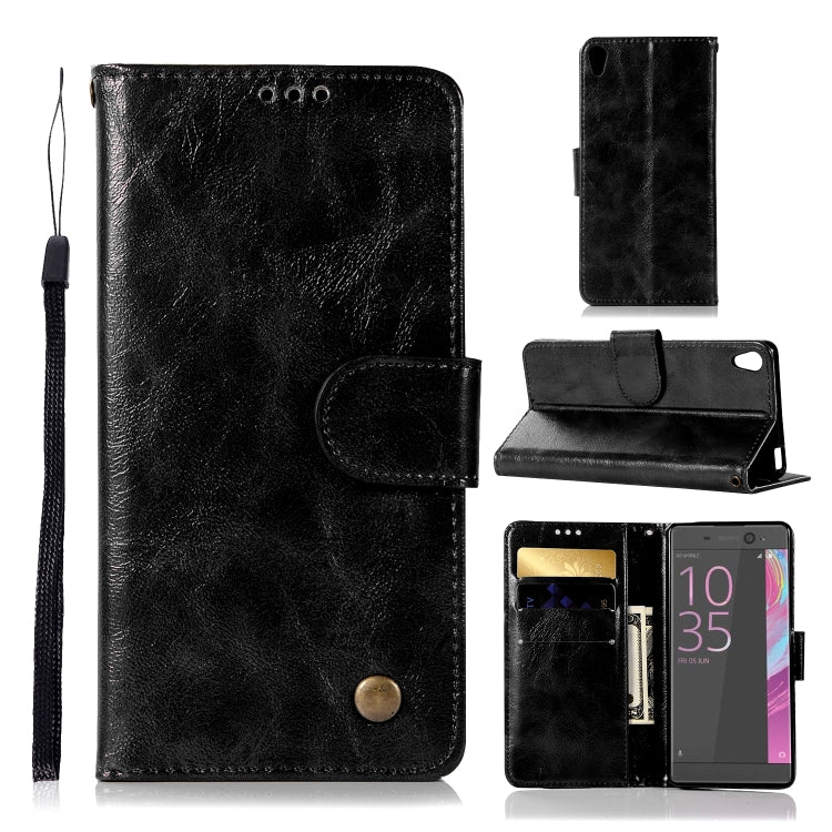 For Sony Xperia X Performance Retro Copper Button Crazy Horse Horizontal Flip PU Leather Case with Holder & Card Slots & Wallet & Lanyard