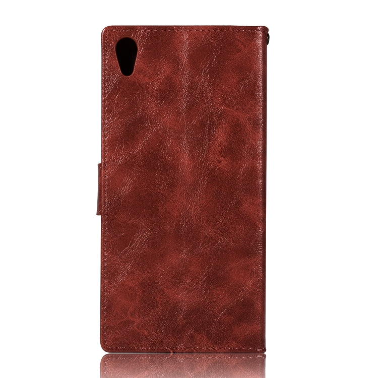 For Sony Xperia XA Ultra / C6 Retro Copper Button Crazy Horse Horizontal Flip PU Leather Case with Holder & Card Slots & Wallet & Lanyard