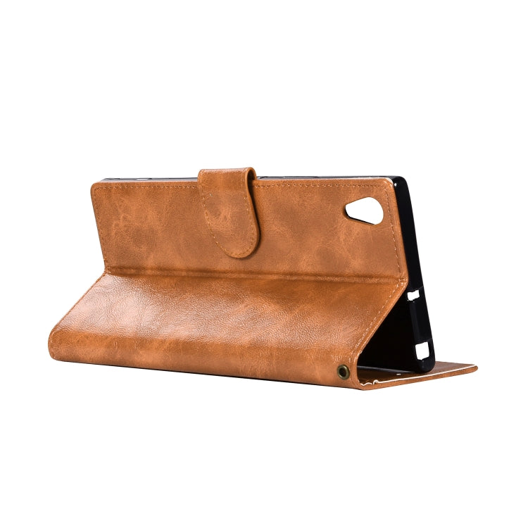 For Sony Xperia XA Ultra / C6 Retro Copper Button Crazy Horse Horizontal Flip PU Leather Case with Holder & Card Slots & Wallet & Lanyard