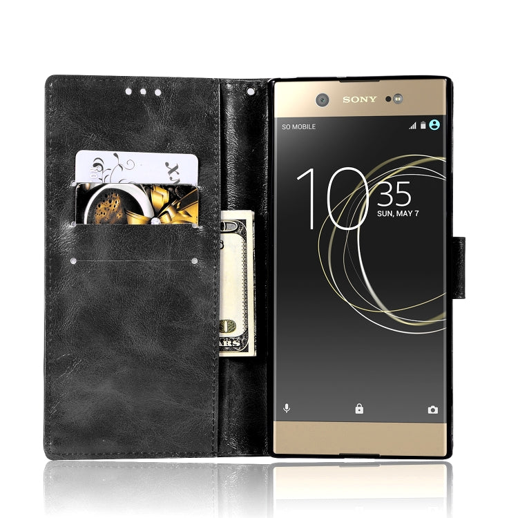For Sony Xperia XA Ultra / C6 Retro Copper Button Crazy Horse Horizontal Flip PU Leather Case with Holder & Card Slots & Wallet & Lanyard