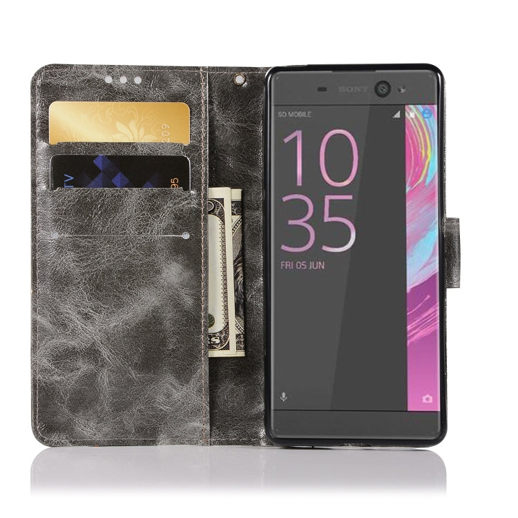For Sony Xperia XA Retro Copper Button Crazy Horse Horizontal Flip PU Leather Case with Holder & Card Slots & Wallet & Lanyard