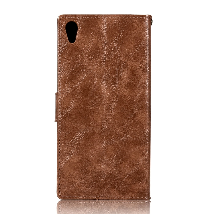 For Sony Xperia XA1 Plus Retro Copper Button Crazy Horse Horizontal Flip PU Leather Case with Holder & Card Slots & Wallet & Lanyard
