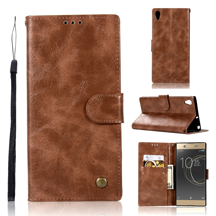 For Sony Xperia XA1 Plus Retro Copper Button Crazy Horse Horizontal Flip PU Leather Case with Holder & Card Slots & Wallet & Lanyard