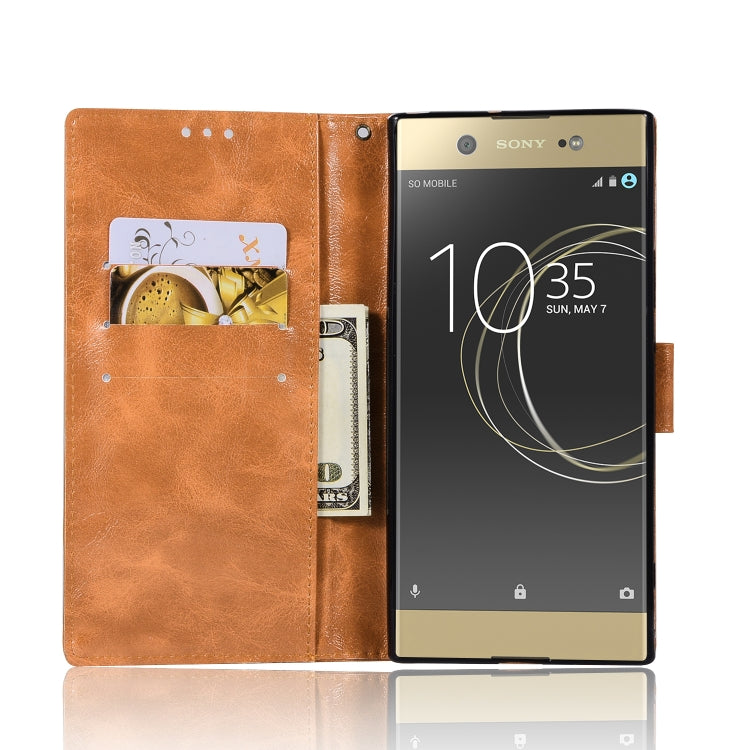 For Sony Xperia XA1 Plus Retro Copper Button Crazy Horse Horizontal Flip PU Leather Case with Holder & Card Slots & Wallet & Lanyard