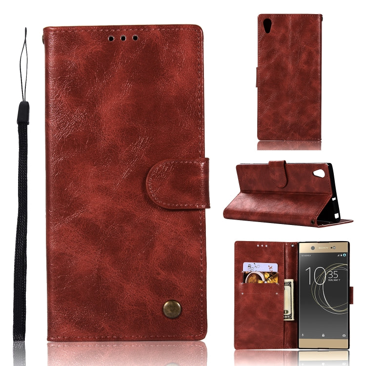 For Sony Xperia XA1 Retro Copper Button Crazy Horse Horizontal Flip PU Leather Case with Holder & Card Slots & Wallet & Lanyard