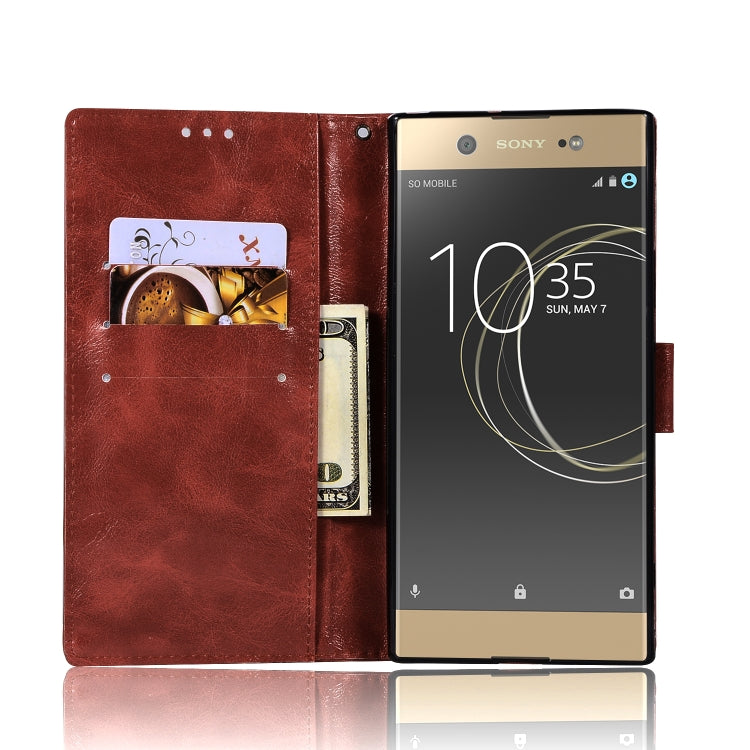 For Sony Xperia XA1 Retro Copper Button Crazy Horse Horizontal Flip PU Leather Case with Holder & Card Slots & Wallet & Lanyard