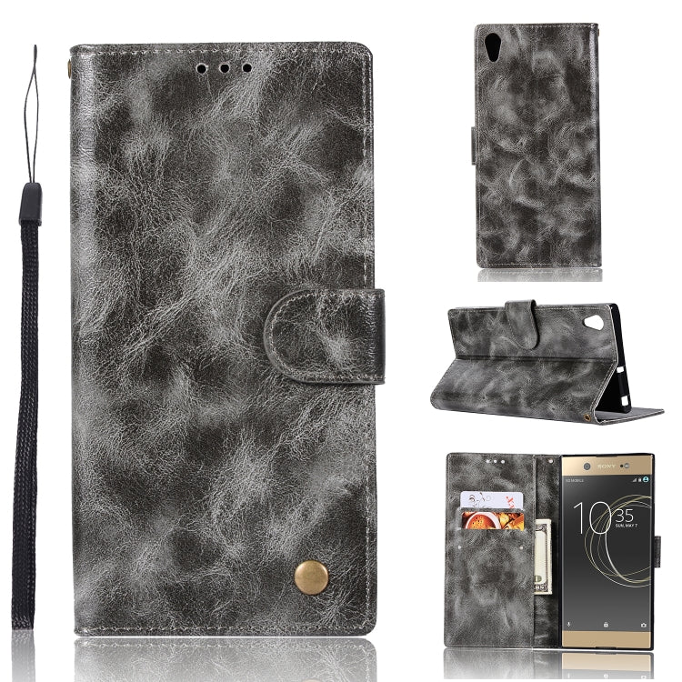 For Sony Xperia XA1 Retro Copper Button Crazy Horse Horizontal Flip PU Leather Case with Holder & Card Slots & Wallet & Lanyard